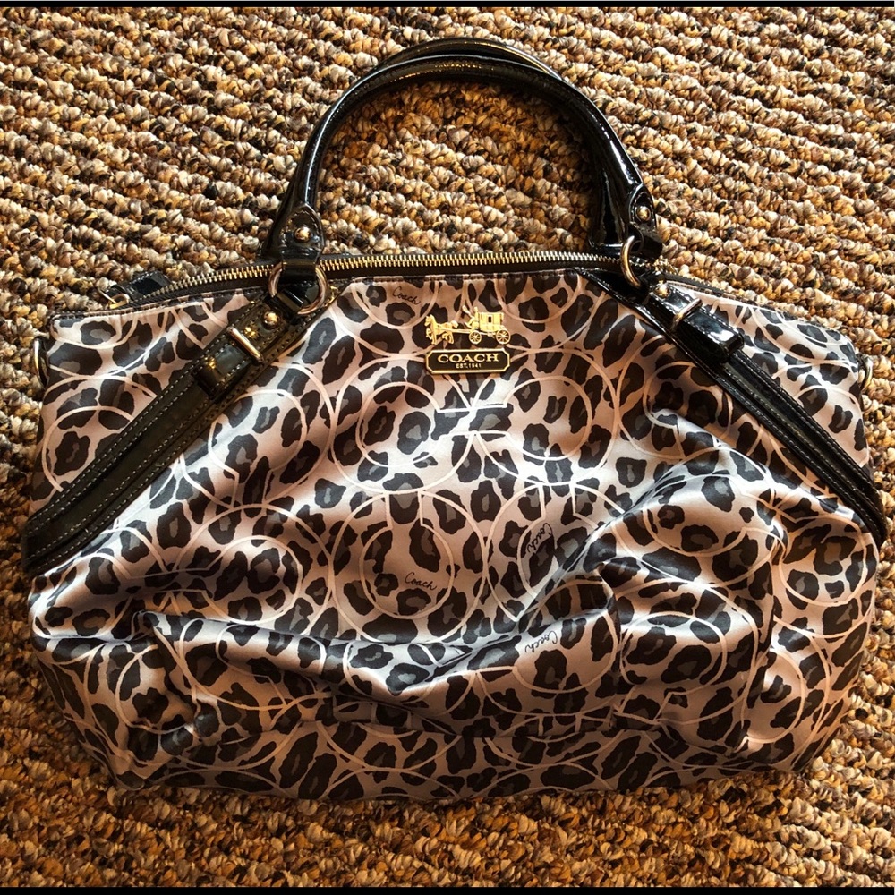 Coach Black & Grey Leopard Print Bag